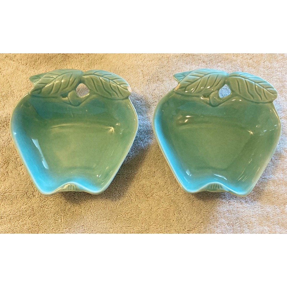 Vintage Hoenig of California 734 Aqua Turquoise Apple Ceramic Bowls Set of 2 MCM